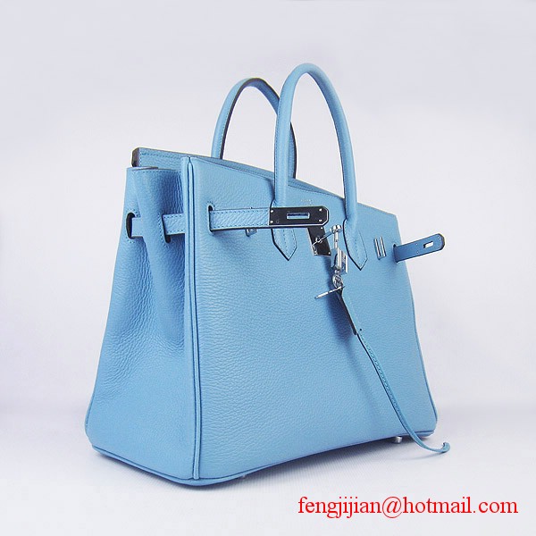 Hermes 35cm Embossed Veins Leather Bag Light Blue 6089 Silver Hardware Hermes 35cm Embossed Veins Leather Bag Light Blue 6089 Silver Hardware